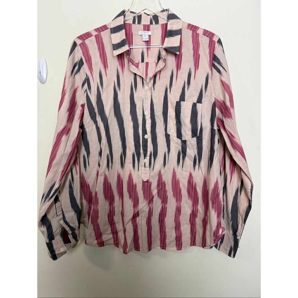 J.Crew Pink Ikat Stripe Popover Shirt Women’s XL Boho Casual Lightweight